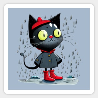 Black Cat Walksin the Rain Sticker